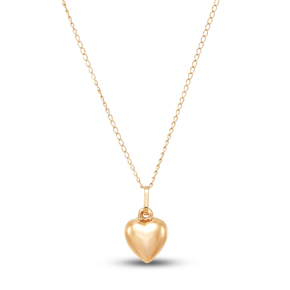 Children's Puffy Heart Pendant Necklace 14K Yellow Gold bBcdWGWp