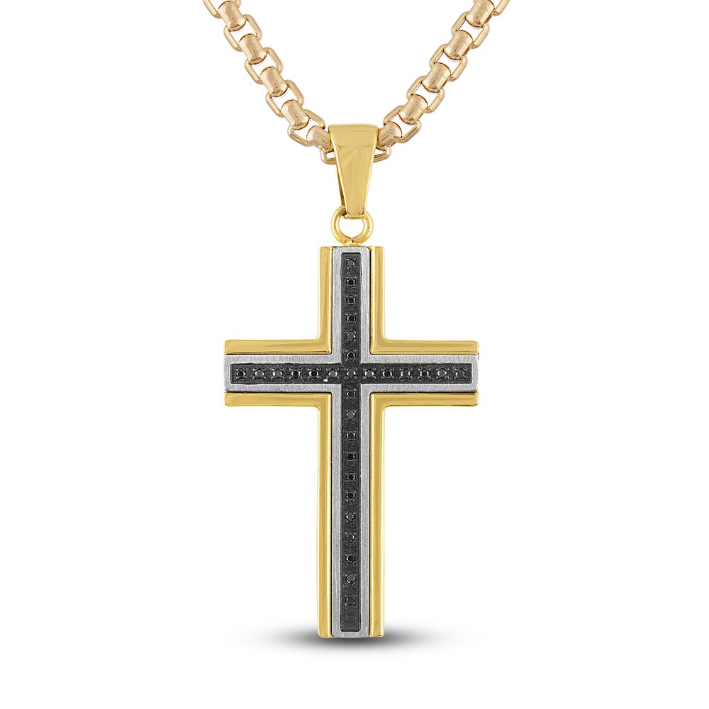 Black Diamond Cross Necklace 1/6 ct tw Gold Ion-Plated Stainless Steel bCslhhOG