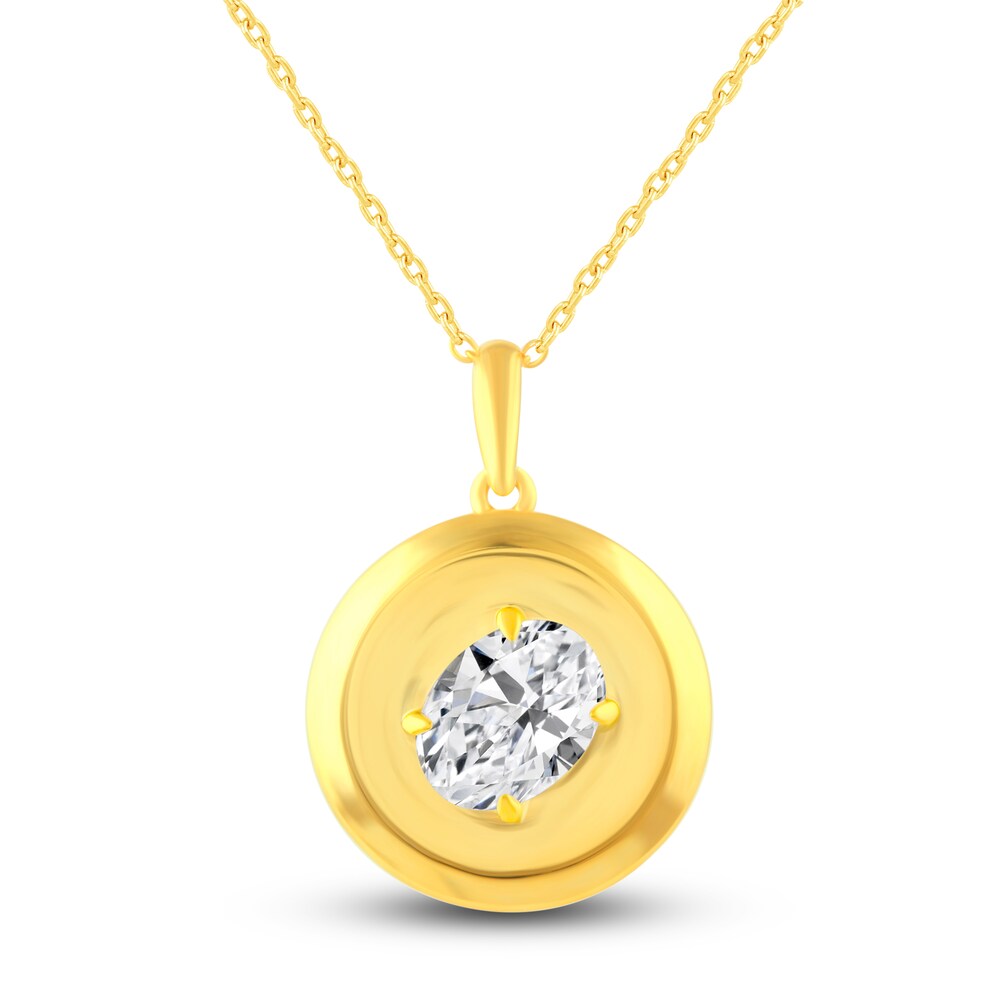 Certified Lab-Created Diamond Gold Coin Pendant Necklace 1 ct tw Oval 14K Yellow Gold 18" bF2tPYEG