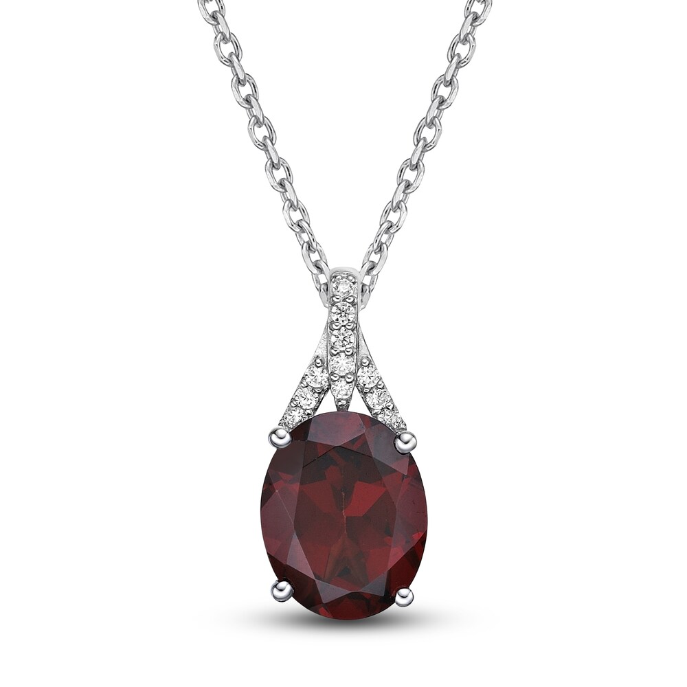 Natural Garnet Pendant Necklace 1/8 ct tw Diamonds 10K White Gold 18\" bHlKtebJ