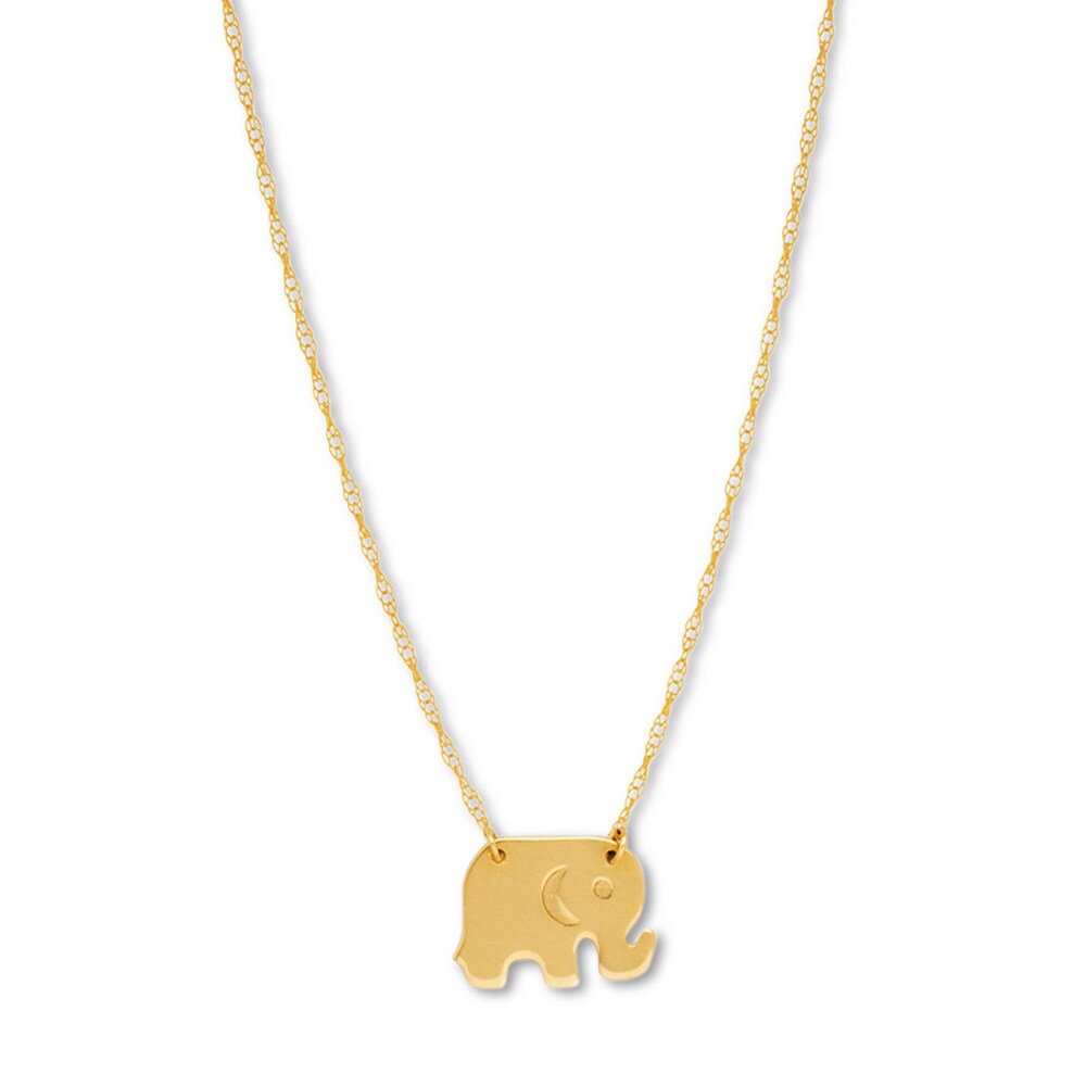 Elephant Necklace 14K Yellow Gold 16\" Adjustable bMhwWb1B
