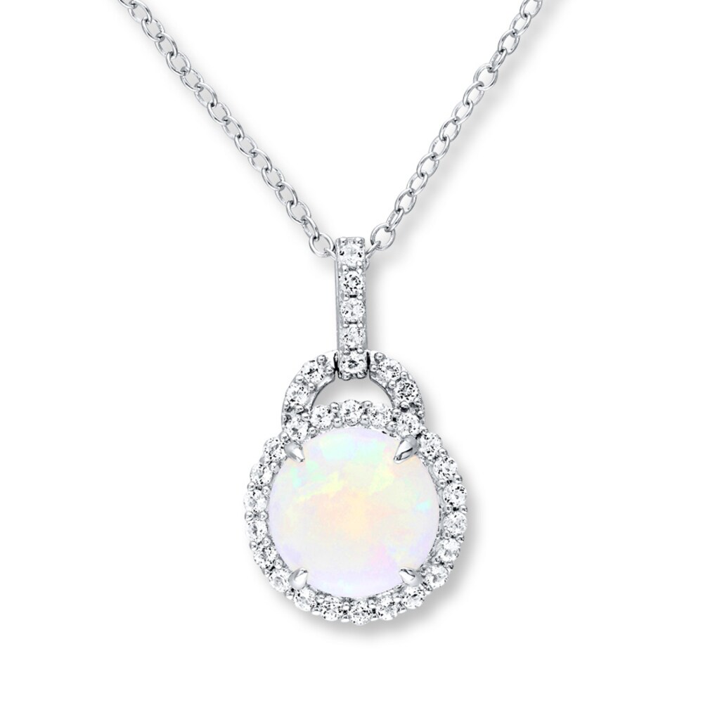 Natural Opal Necklace White Topaz Accents Sterling Silver bNei2iA7