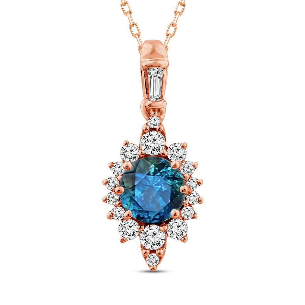 Montana Blue Natural Sapphire Necklace 1/5 ct tw Diamonds 10K Rose Gold bSE1Umxa