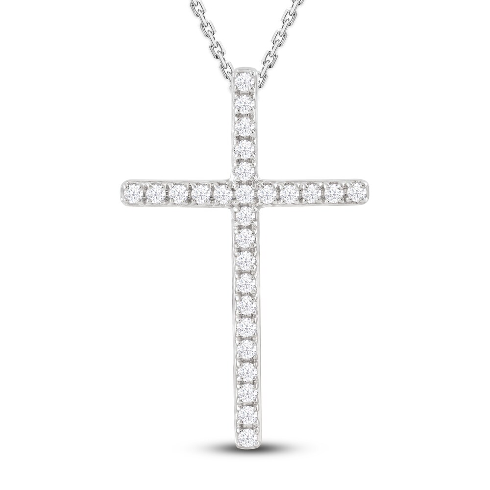 Diamond Cross Pendant Necklace 1/4 ct tw Round 10K White Gold bWLIR7FA