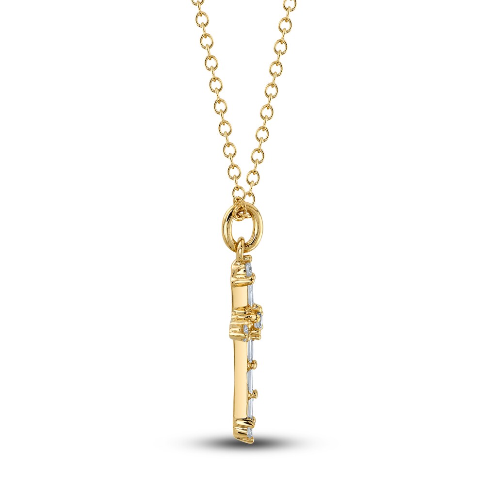 Shy Creation Diamond Cross Pendant Necklace 1/8 ct tw Baguette/Round 14K Yellow Gold 18\" SC55024397 bXoYn5jc