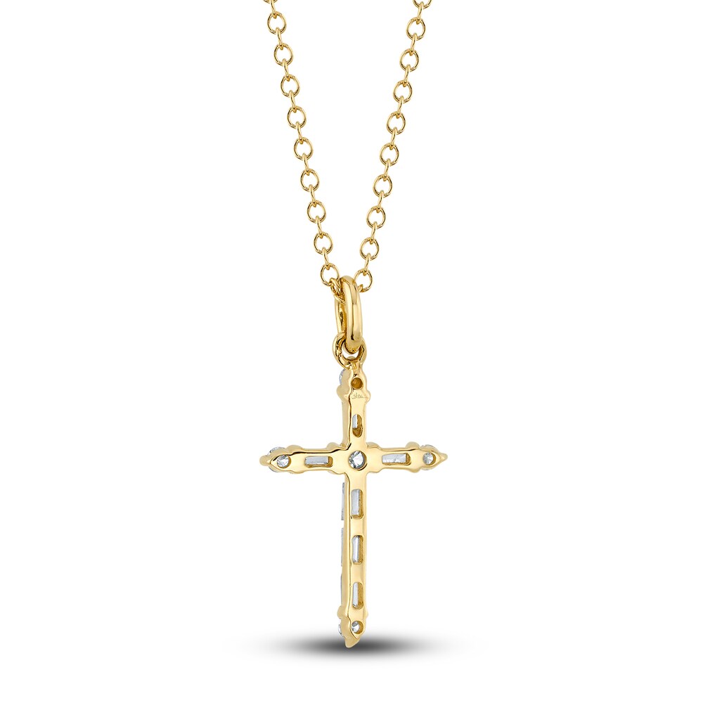 Shy Creation Diamond Cross Pendant Necklace 1/8 ct tw Baguette/Round 14K Yellow Gold 18\" SC55024397 bXoYn5jc