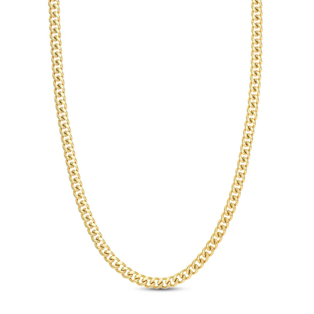 Men\'s Cuban Link Necklace 14K Yellow Gold 24\" bZLXPRJW