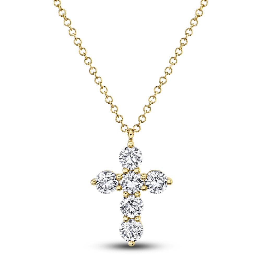 Shy Creation Diamond Cross Pendant Necklace 1 ct tw Round 14K Yellow Gold 18" SC55021388 baN3cN0S