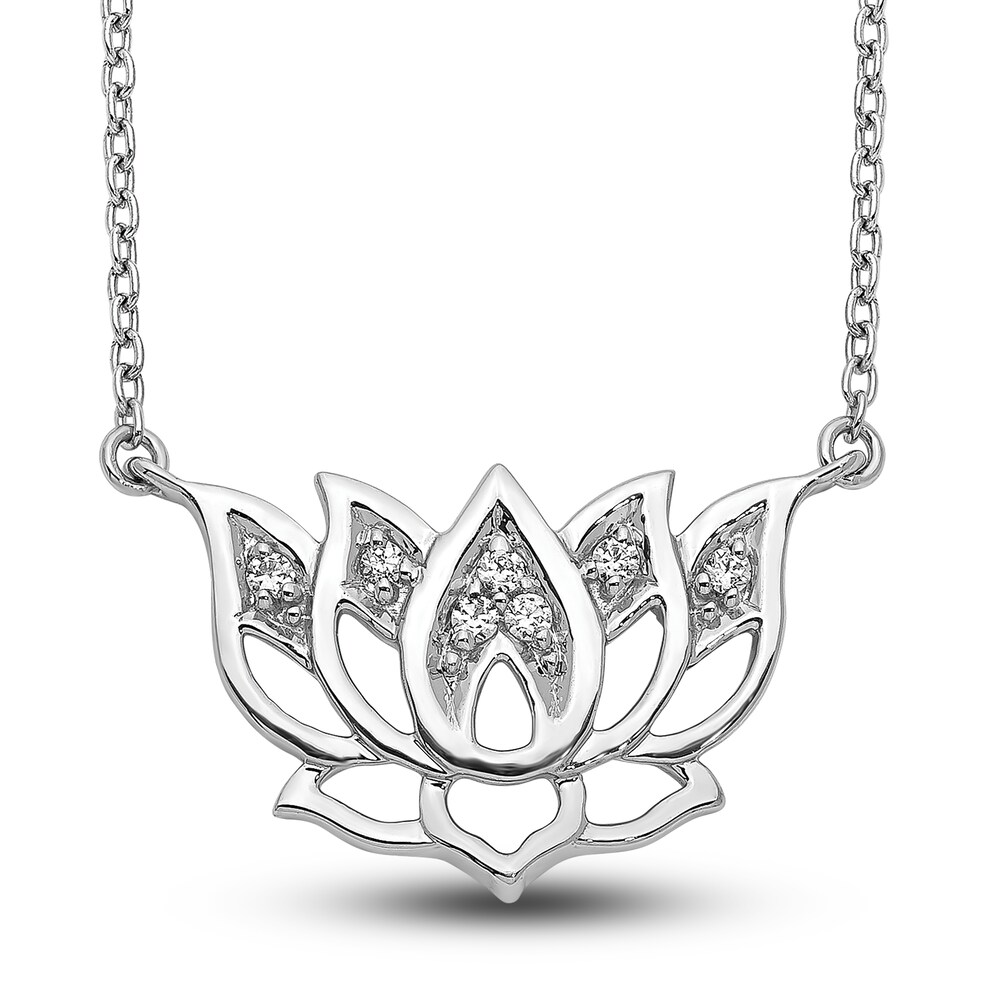 Diamond Lotus Necklace 1/15 ct tw Round 14K White Gold bjotZETH