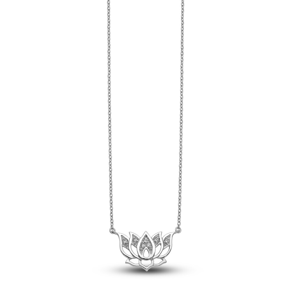Diamond Lotus Necklace 1/15 ct tw Round 14K White Gold bjotZETH