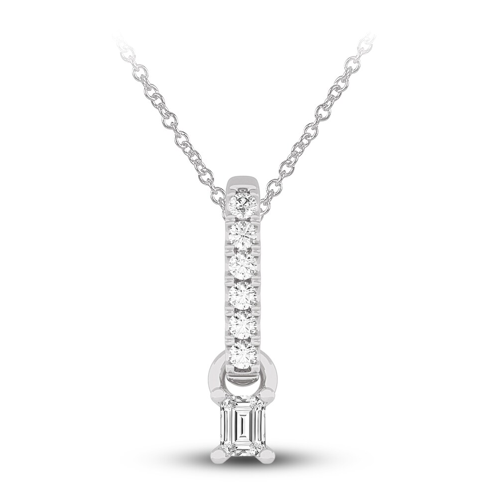 Diamond Pendant Necklace 1/4 ct tw Emerald/Round 14K White Gold 18" bl6EwjPc