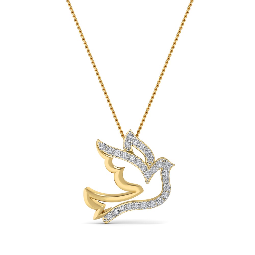 Diamond Dove Pendant Necklace 1/10 ct tw Round 10K Yellow Gold 18\" brGikDQs [brGikDQs]