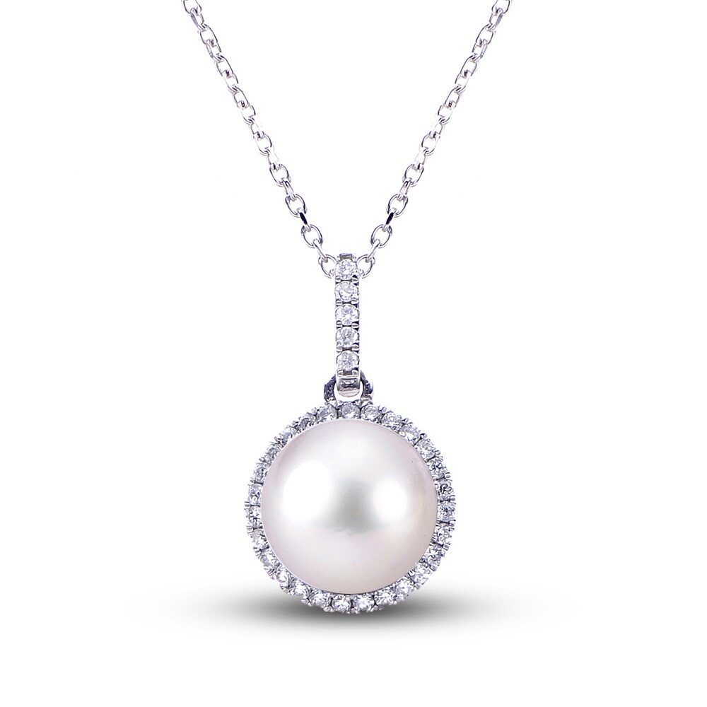 Cultured Akoya Pearl Necklace 1/6 ct tw Diamonds 14K White Gold 18\" bsKjjiWW