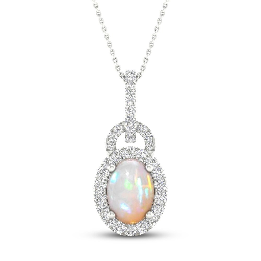Natural Opal Necklace 1/4 ct tw Diamonds 10K White Gold btmN6Xct