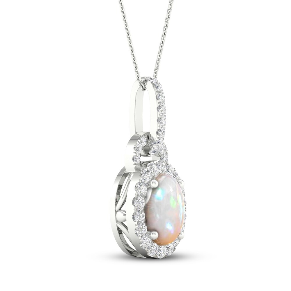 Natural Opal Necklace 1/4 ct tw Diamonds 10K White Gold btmN6Xct