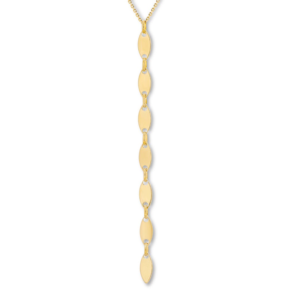 Marquise Disc Lariat Necklace 14K Yellow Gold 16" Adjustable bw1am7Cb