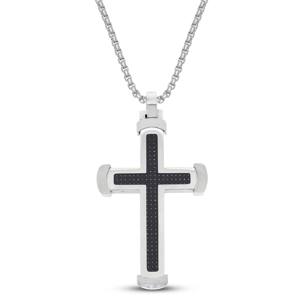 Cross Necklace Carbon Fiber Stainless Steel 24\" c7orrWfV