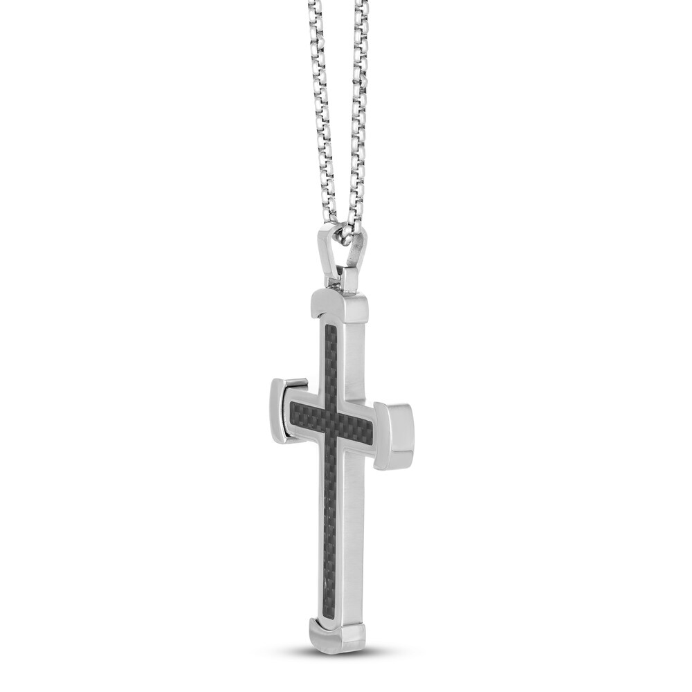 Cross Necklace Carbon Fiber Stainless Steel 24\" c7orrWfV