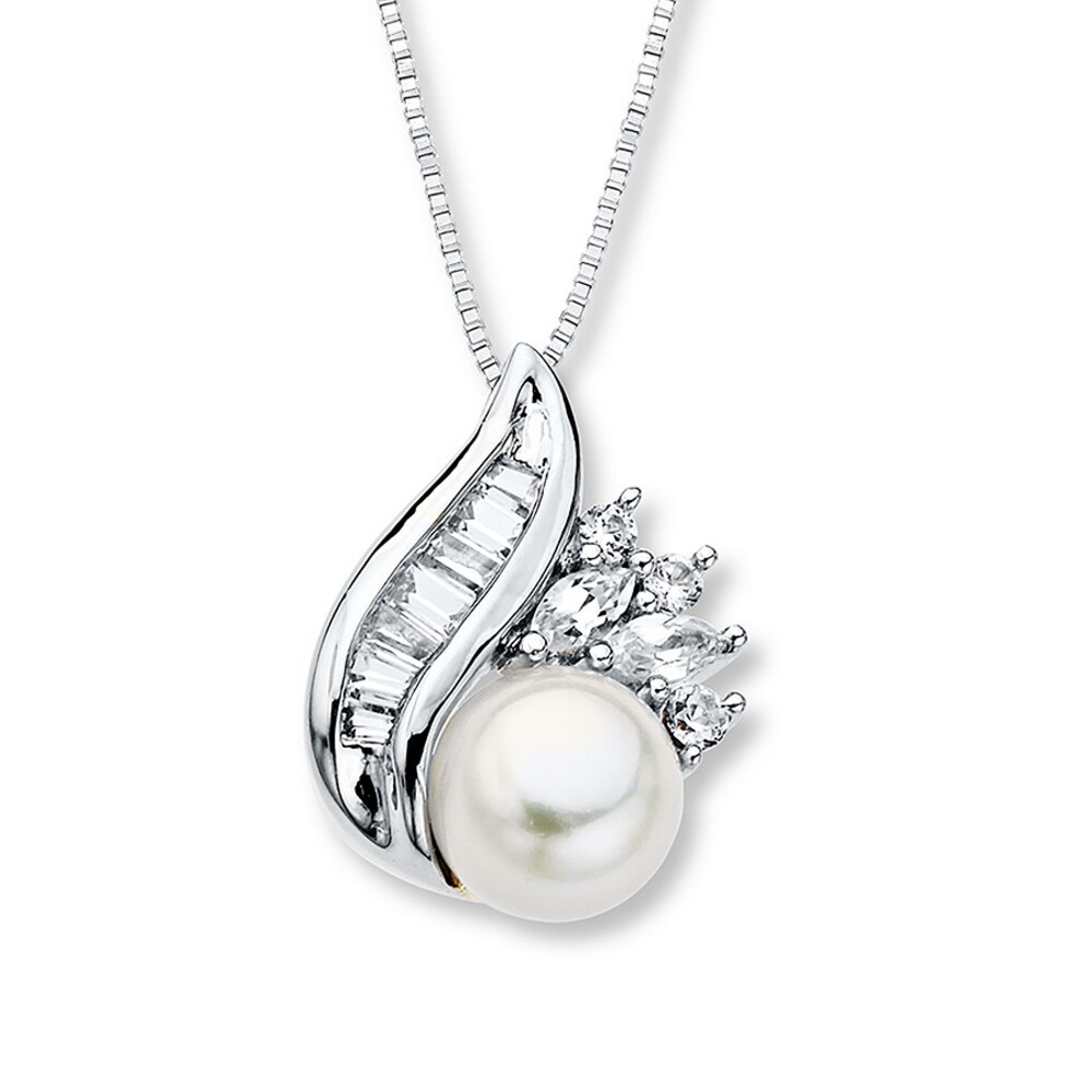 Cultured Pearl Necklace Lab-Created Sapphires Sterling Silver cBHdZ6Jr [cBHdZ6Jr]