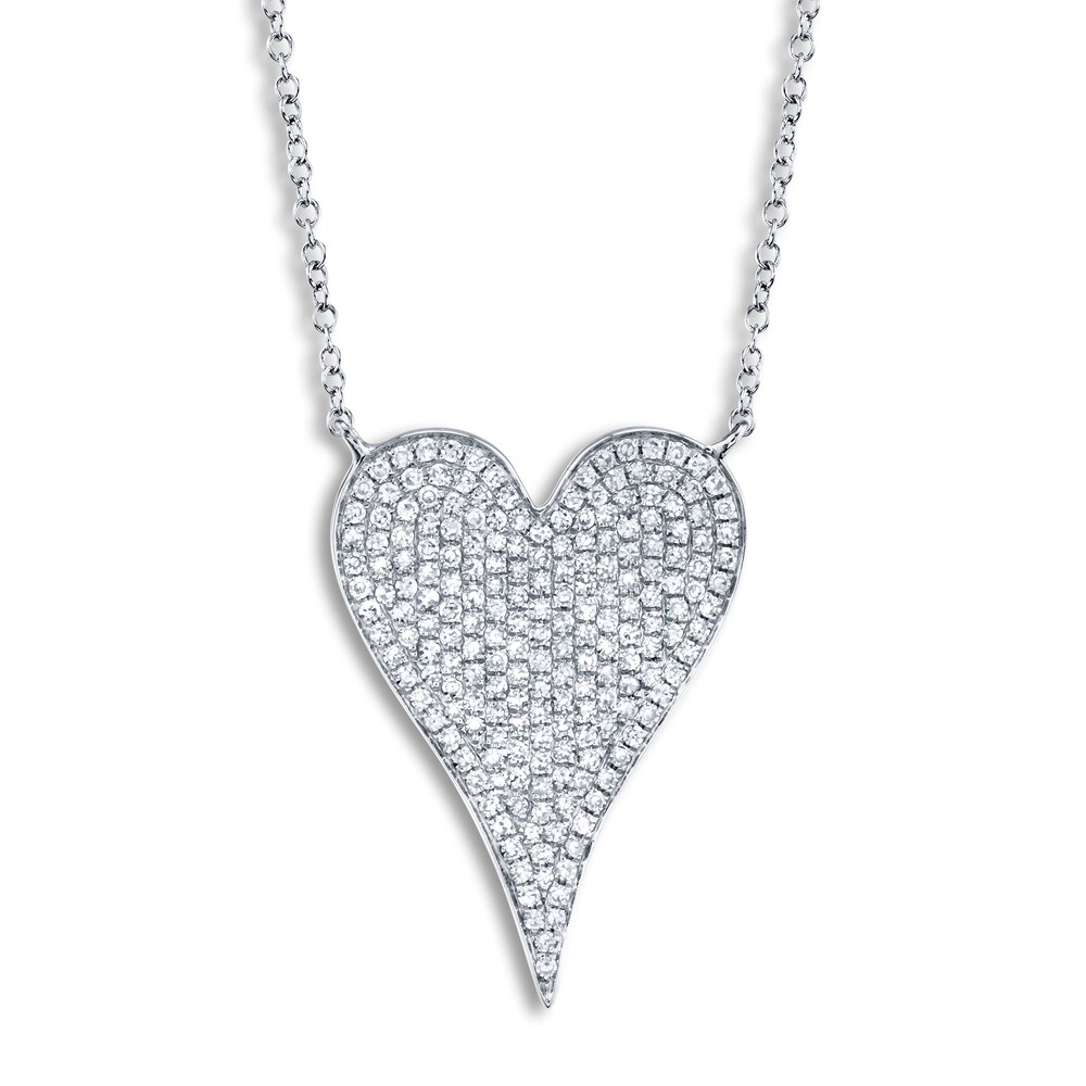 Shy Creation Diamond Heart Necklace 3/8 ct tw Round 14K White Gold 18\" SC55002481 cQVQihuj
