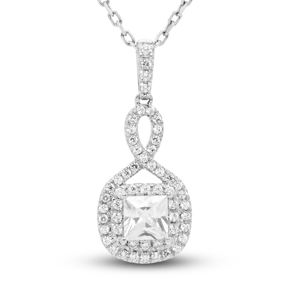 Diamond Halo Pendant Necklace 1/2 ct tw Princess/Round 14K White Gold cV6l26jn
