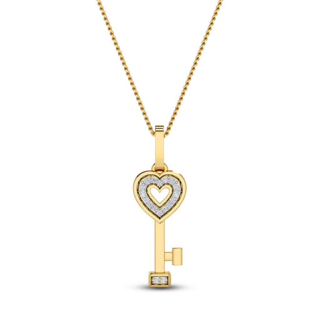 Diamond Heart Key Pendant Necklace 1/20 ct tw Round 10K Yellow Gold 18" cZzf9plG