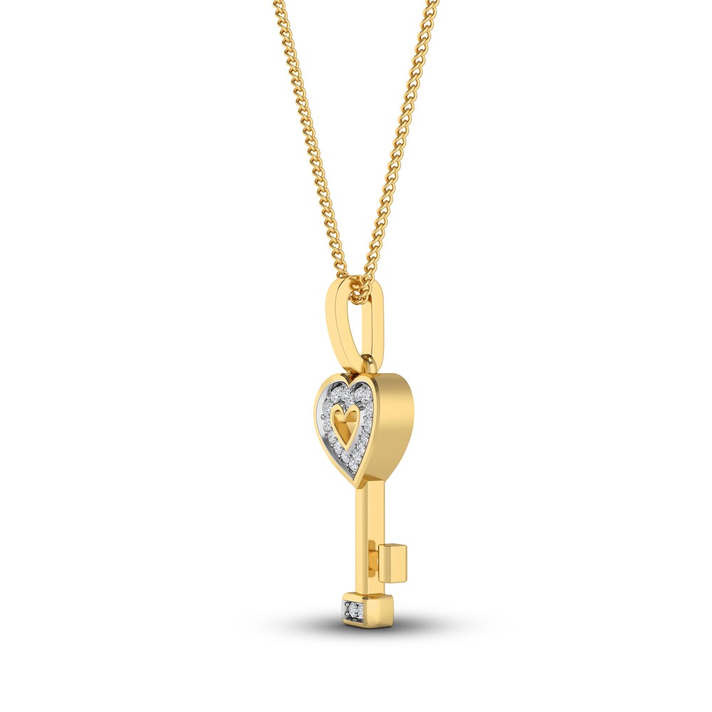 Diamond Heart Key Pendant Necklace 1/20 ct tw Round 10K Yellow Gold 18\" cZzf9plG