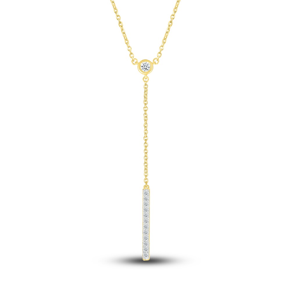 Diamond Y Pendant Necklace 1/8 ct tw Round 10K Yellow Gold 18" cbcoJumc