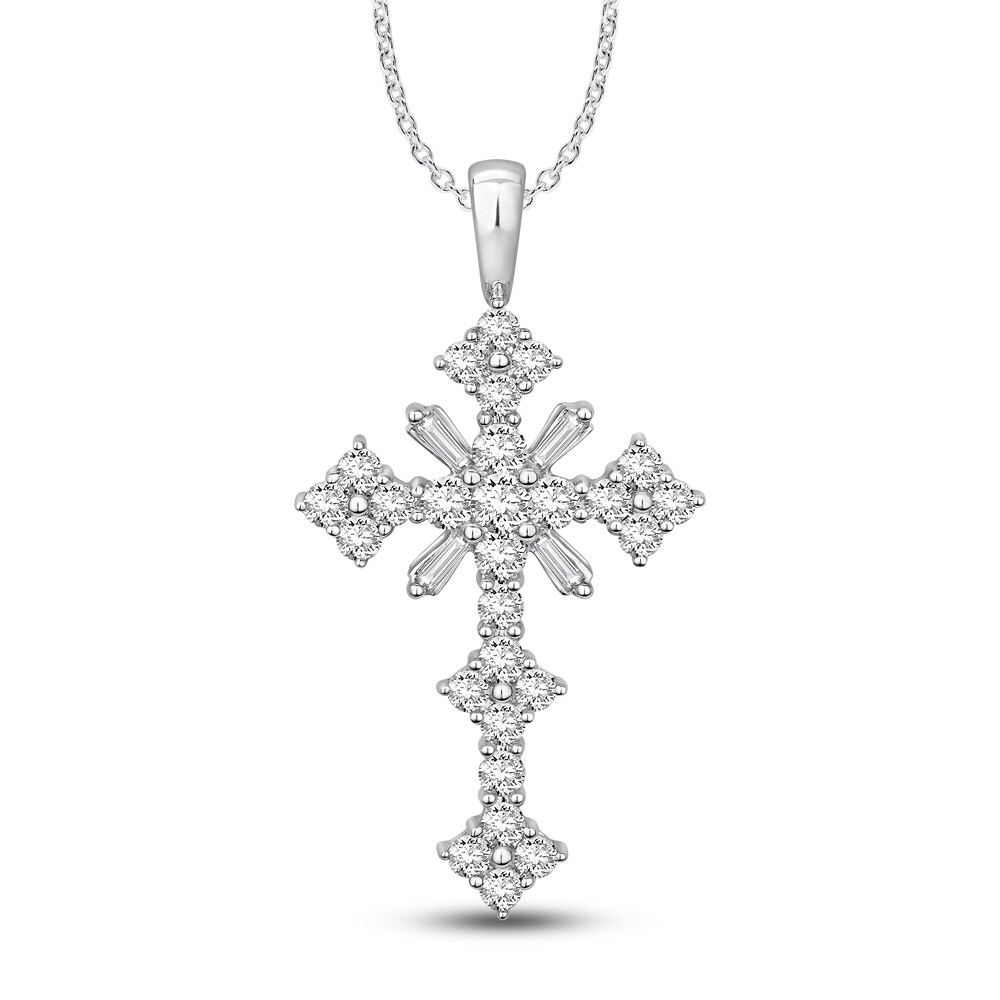 Diamond Necklace 1-1/2 ct tw Round/Baguette 14K White Gold cdC5XHXG