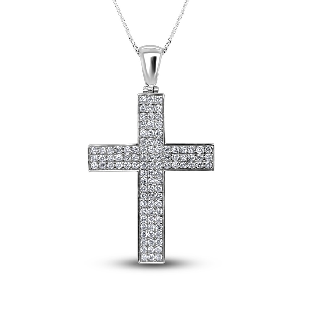 Diamond Cross Pendant Necklace 2 ct tw Round 14K White Gold 18" cgOmOCAA