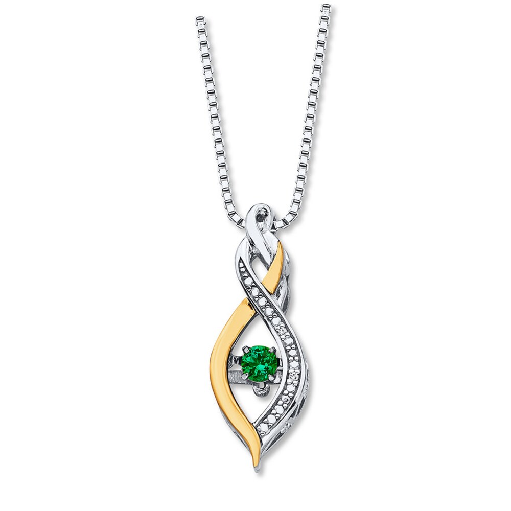Colors in Rhythm Necklace Lab-Created Emerald St Silver/10K Yellow Gold cgU1xIzR