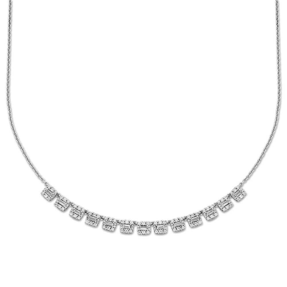 Diamond Necklace 1 ct tw Round/Baguette 14K White Gold 18" cj6vUo1p