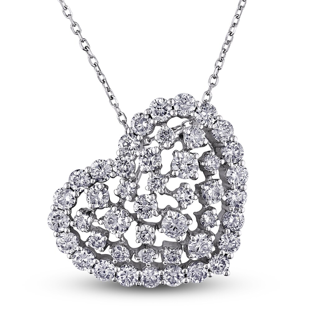 Diamond Heart Pendant Necklace 2 ct tw Round 14K White Gold 18" cjPqFIBd