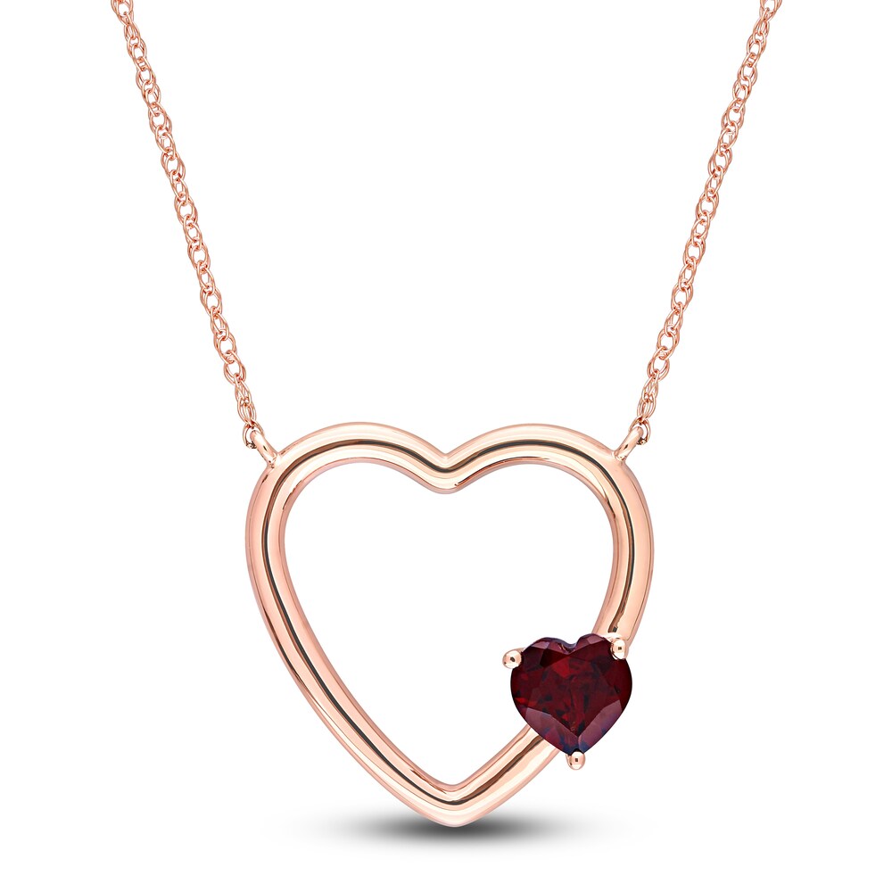 Natural Garnet Heart Pendant Necklace 10K Rose Gold 17" crSvsNCe
