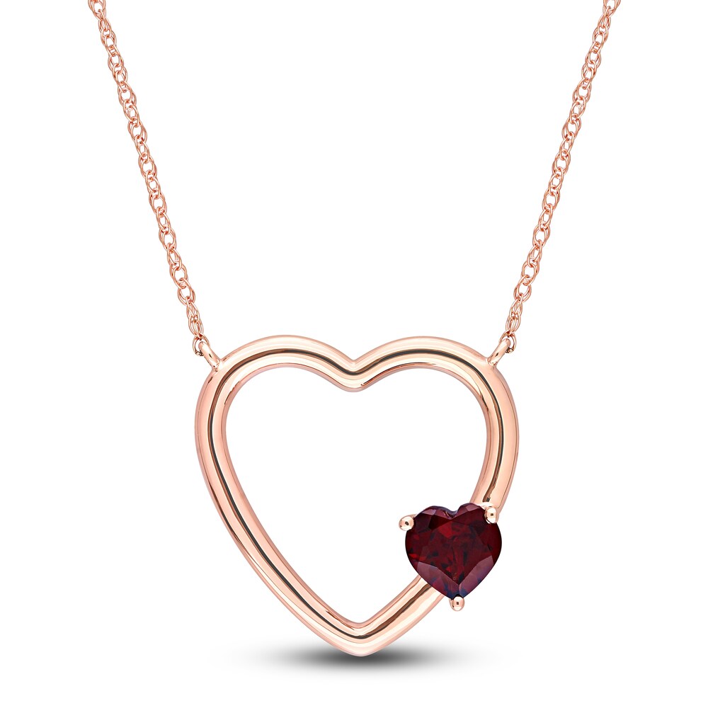 Natural Garnet Heart Pendant Necklace 10K Rose Gold 17\" crSvsNCe