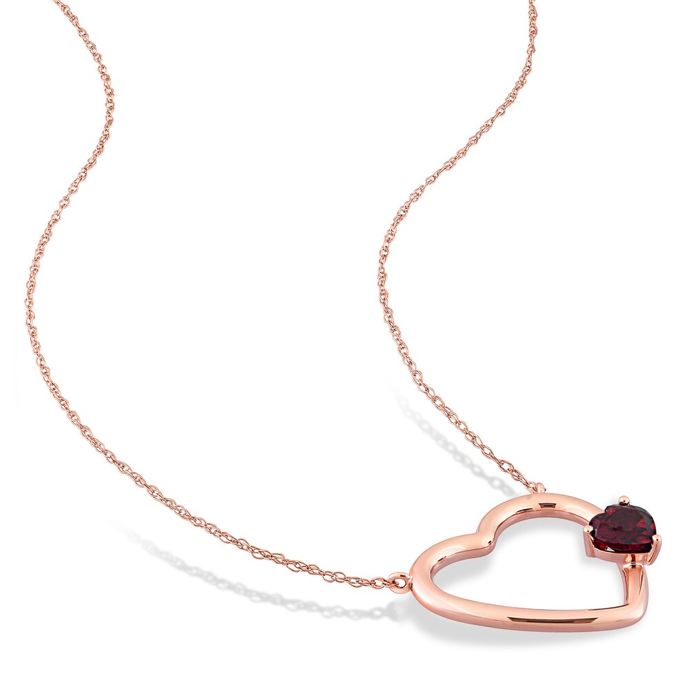 Natural Garnet Heart Pendant Necklace 10K Rose Gold 17\" crSvsNCe