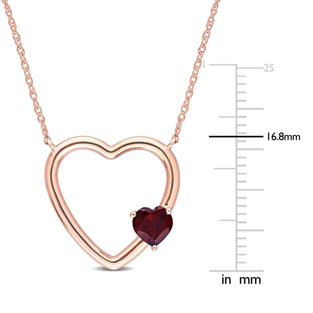 Natural Garnet Heart Pendant Necklace 10K Rose Gold 17\" crSvsNCe