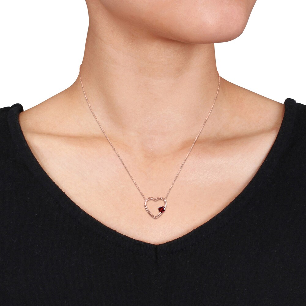 Natural Garnet Heart Pendant Necklace 10K Rose Gold 17\" crSvsNCe