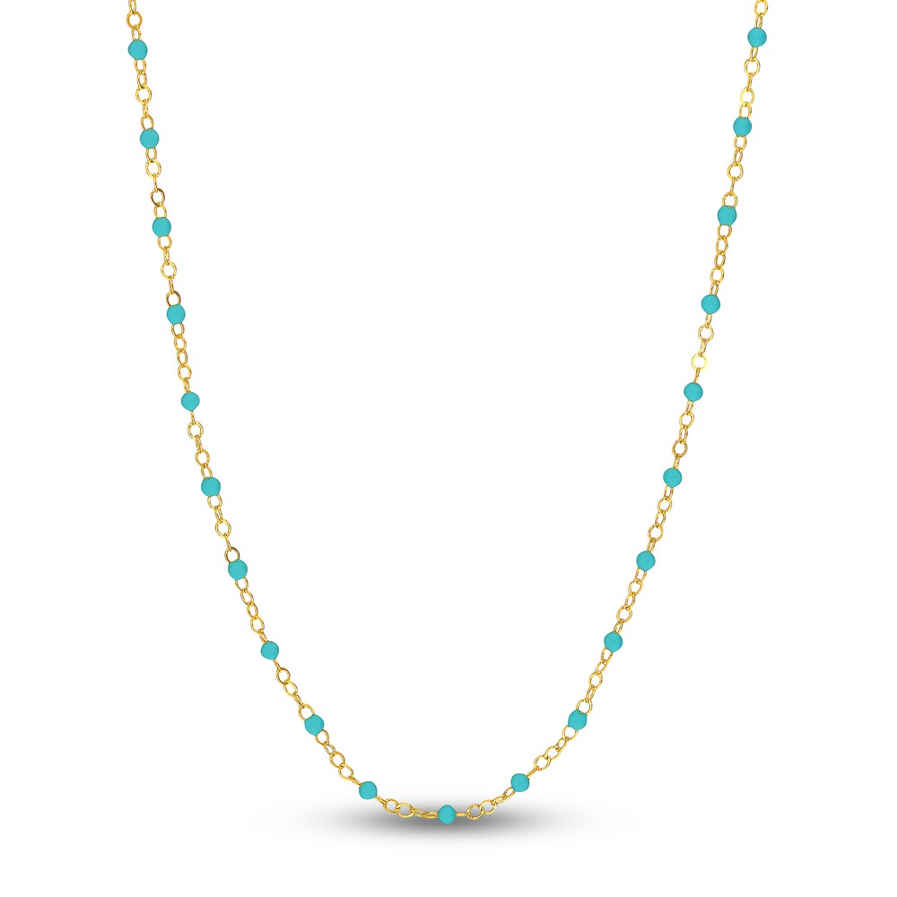 Station Necklace Turquoise Enamel 14K Yellow Gold 18" ctvTqbPc