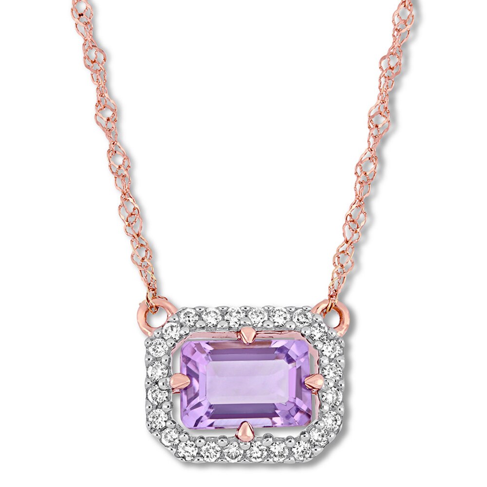 Amethyst Necklace 1/10 ct tw Diamonds 14K Rose Gold d2zrueZj