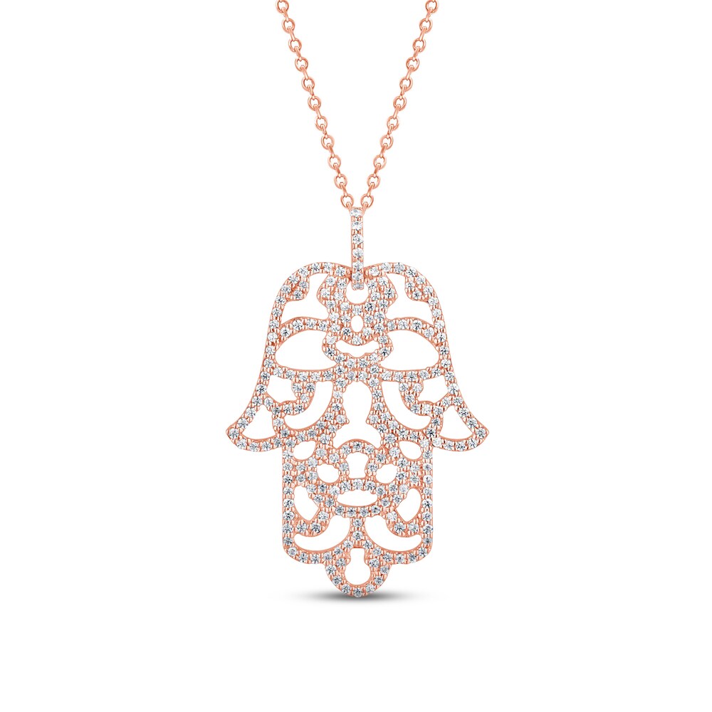 Pnina Tornai Diamond Hamsa Hand Necklace 5/8 ct tw Round 14K Rose Gold d7nneY1D