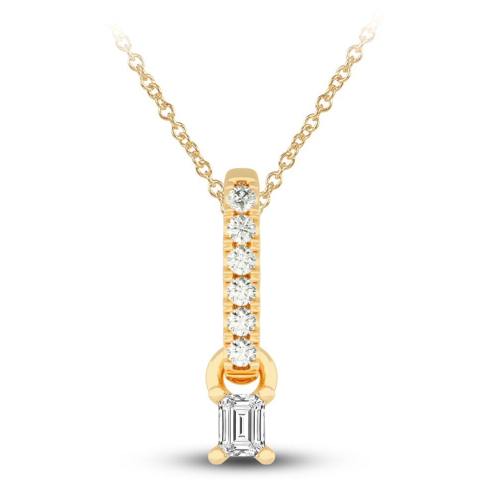 Diamond Pendant Necklace 1/4 ct tw Emerald/Round 14K Yellow Gold 18" dGuyGs2n