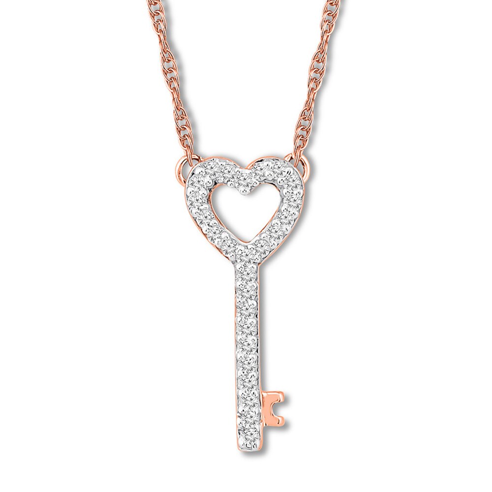 Heart Key Necklace 1/15 ct tw Diamonds 10K Rose Gold dJXJoWZP
