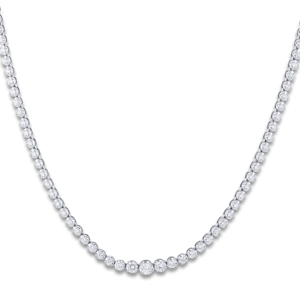 Graduated Diamond Necklace 3 ct tw Round 14K White Gold 18\" dT0v9C52