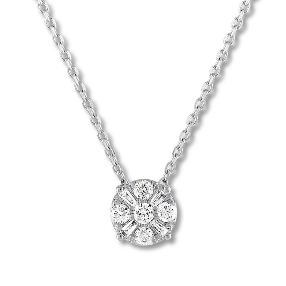 Round/Baguette Diamond Necklace 1/4 ct tw 10K White Gold dTpQn8A3