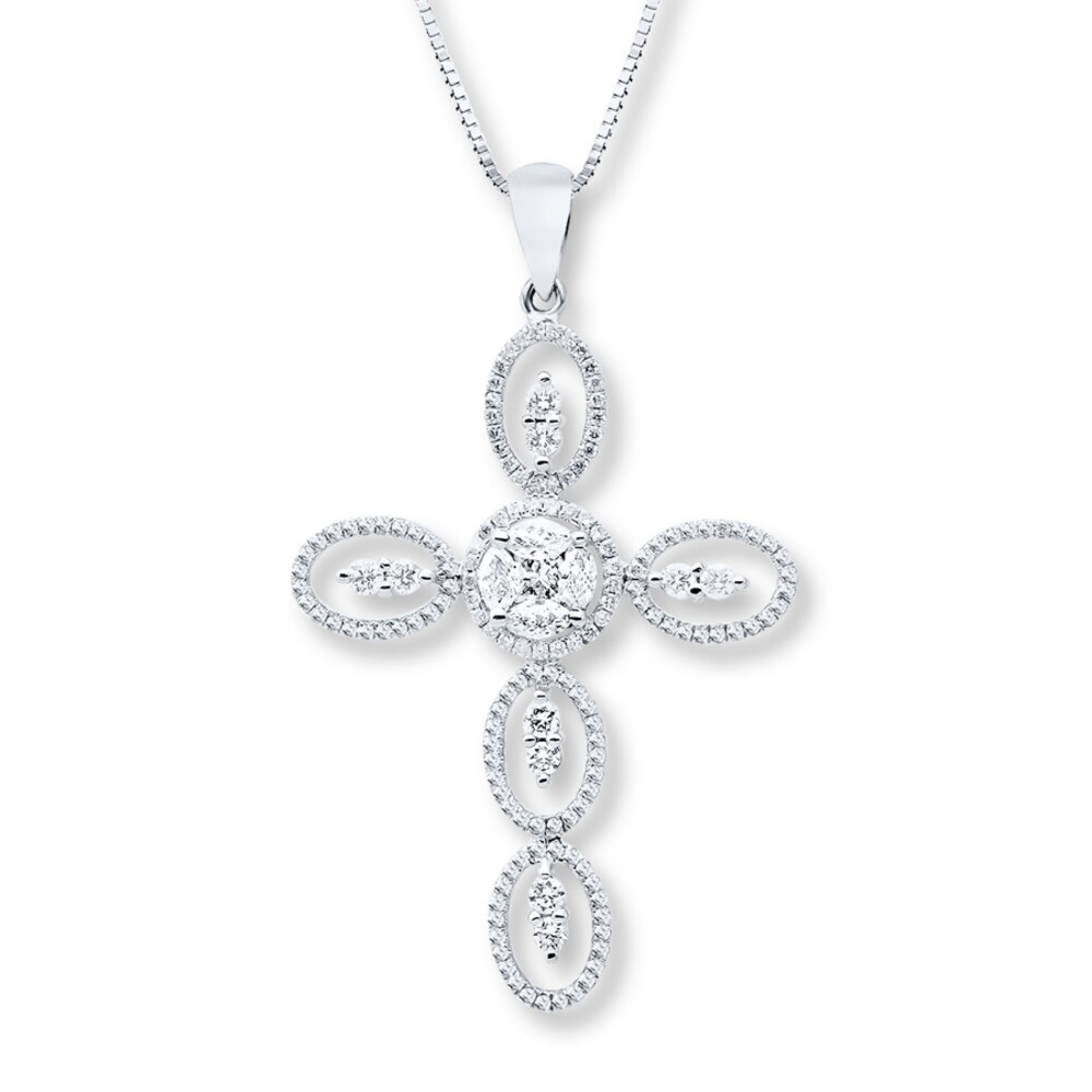 Cross Necklace 7/8 ct tw Diamonds 14K White Gold dj11FniY