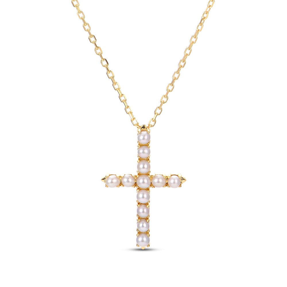 Cultured Freshwater Pearl Cross Necklace 14K Yellow Gold djABkHaT