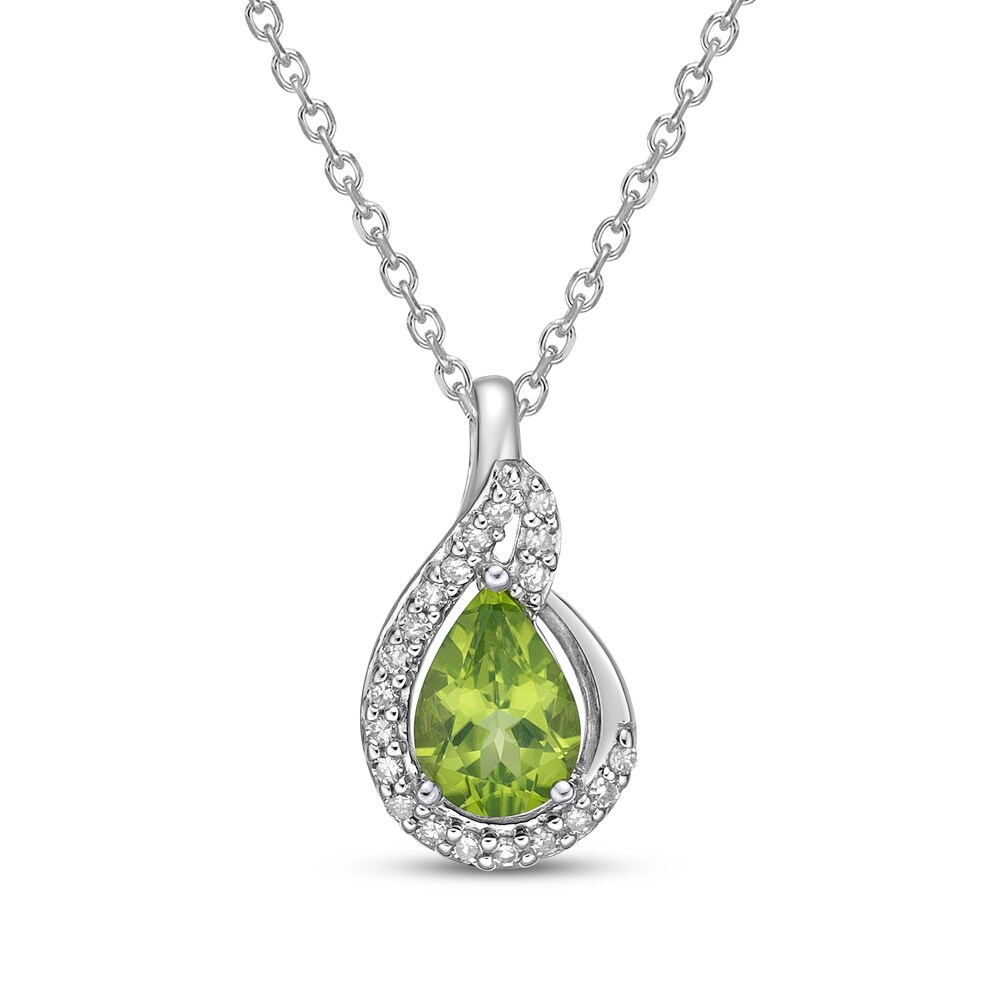 Natural Peridot Birthstone Necklace 1/10 ct tw Diamonds 14K White Gold dnxoApmh