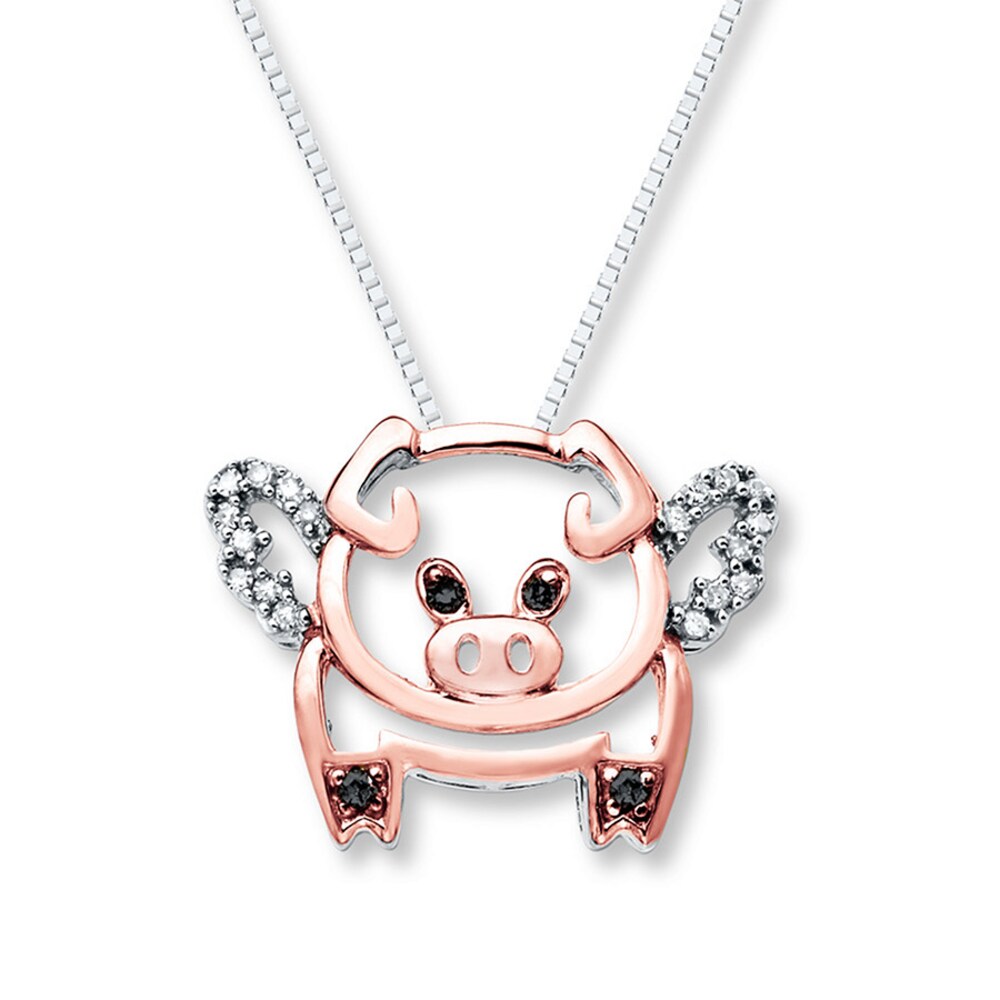 Flying Pig Necklace 1/10 cttw Diamonds Sterling Silver/10K Gold dqNbpjfj