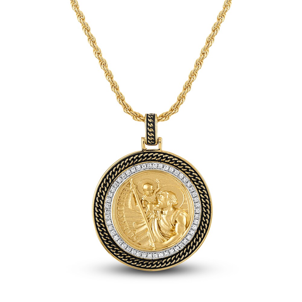 1933 by Esquire Men\'s Saint Christopher Diamond Pendant 1/3 ct tw Round Sterling Silver/14K Yellow Gold-Plated dtLszkJx [dtLszkJx]